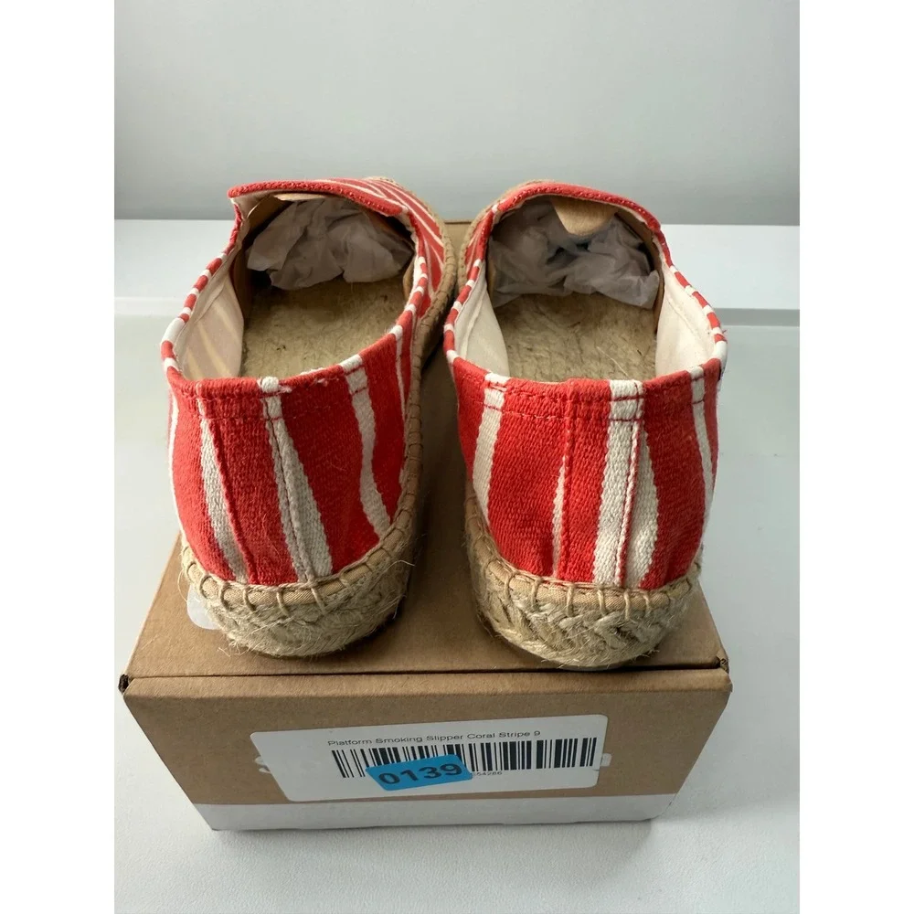 Soludos Womens Platform Smoking Slipper Coral Red White Striped Espadrilles‎ 9
